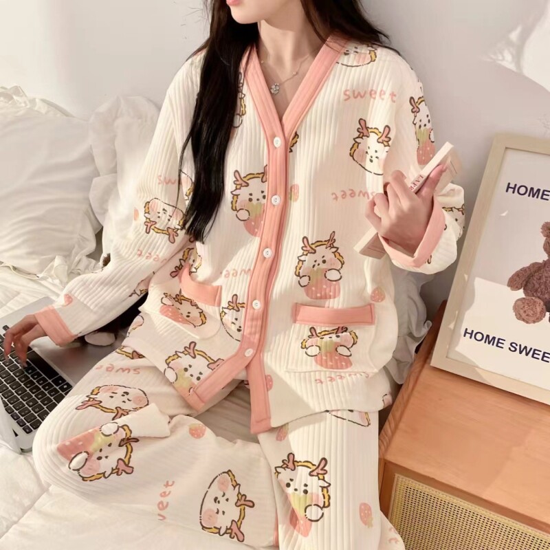 月子服秋冬季棉质产后哺乳空气棉孕妇睡衣春秋产妇家居服喂奶套装