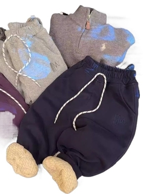 儿童秋冬加厚棉裤女童宽松加绒休闲裤子四层夹棉运动裤T216紫色