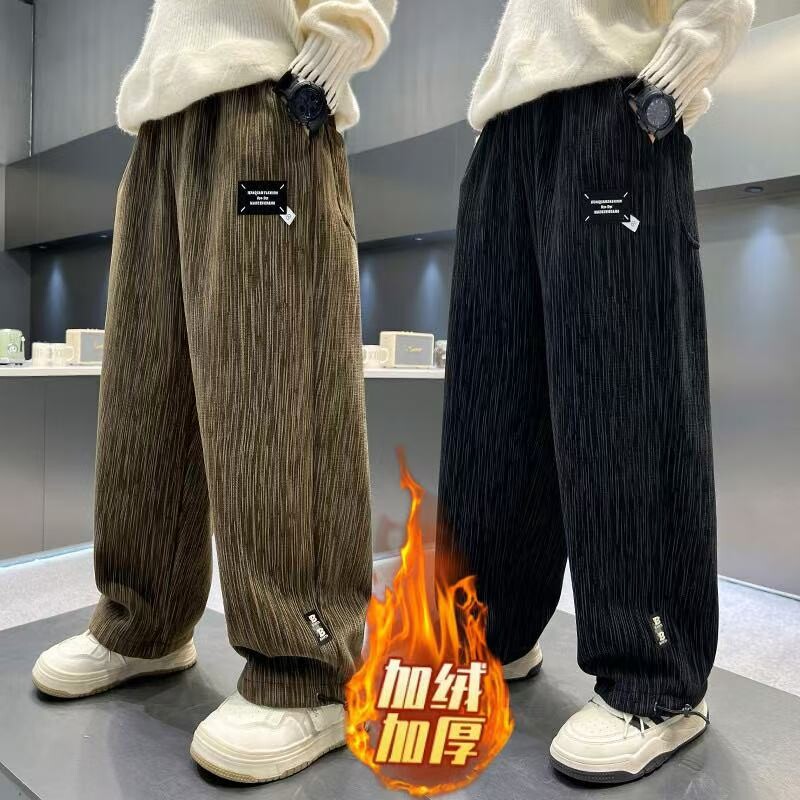 男童裤子加绒保暖一体绒直筒裤宽松2026新款帅气潮童中大童休闲裤