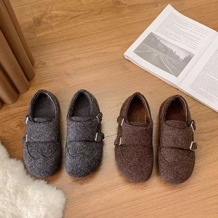 女潮 凉拖鞋 新款 复古森系彩色真皮磨砂皮包头圆头搭扣平底舒适单鞋