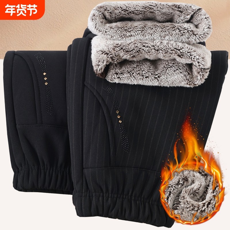 中老年人加绒加厚裤子妈妈女秋冬奶奶大码老人保暖时尚外穿休闲裤