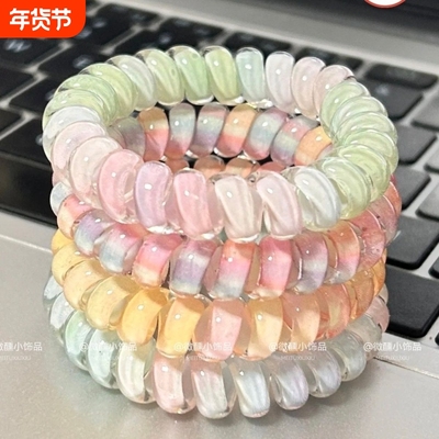 美少女心粉彩虹可爱电话线头绳发圈高级清新伤发高弹力发绳耐用