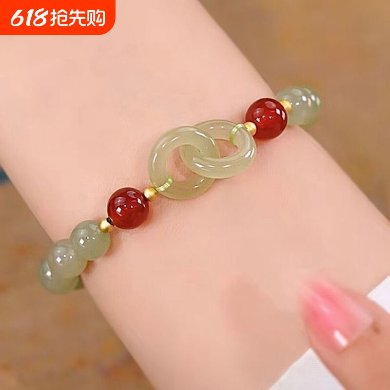 新中式天然猫眼石和田玉紫水晶红玛瑙手链手串女藏族儿童玻璃手串