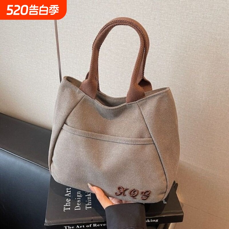 小众帆布包女出门上班小拎包通勤托特包新款日常百搭饭盒手提包