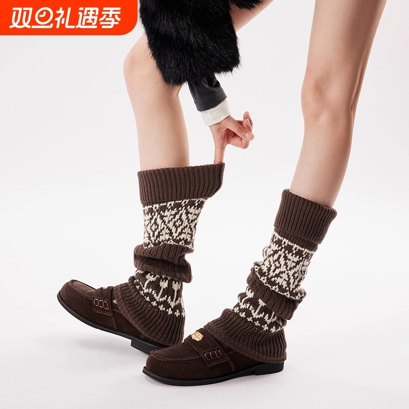 复古费尔岛堆堆袜套秋冬加厚保暖灰色腿套羊毛袜子2025新款爆款冬