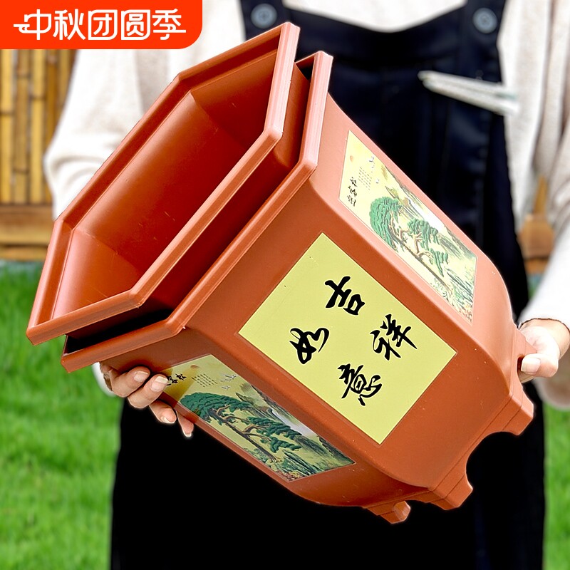 六角加厚仿陶瓷高桶仿紫砂花盆图片