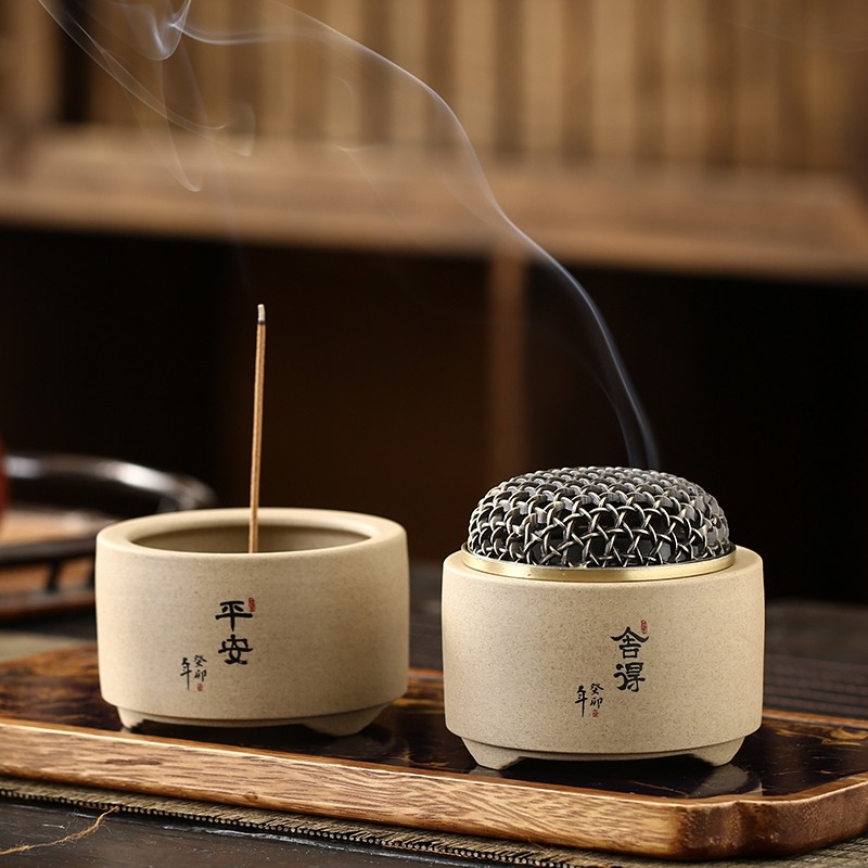 粗陶线香插香座创意小香炉檀香沉香茶桌香薰炉家用香器香道香托