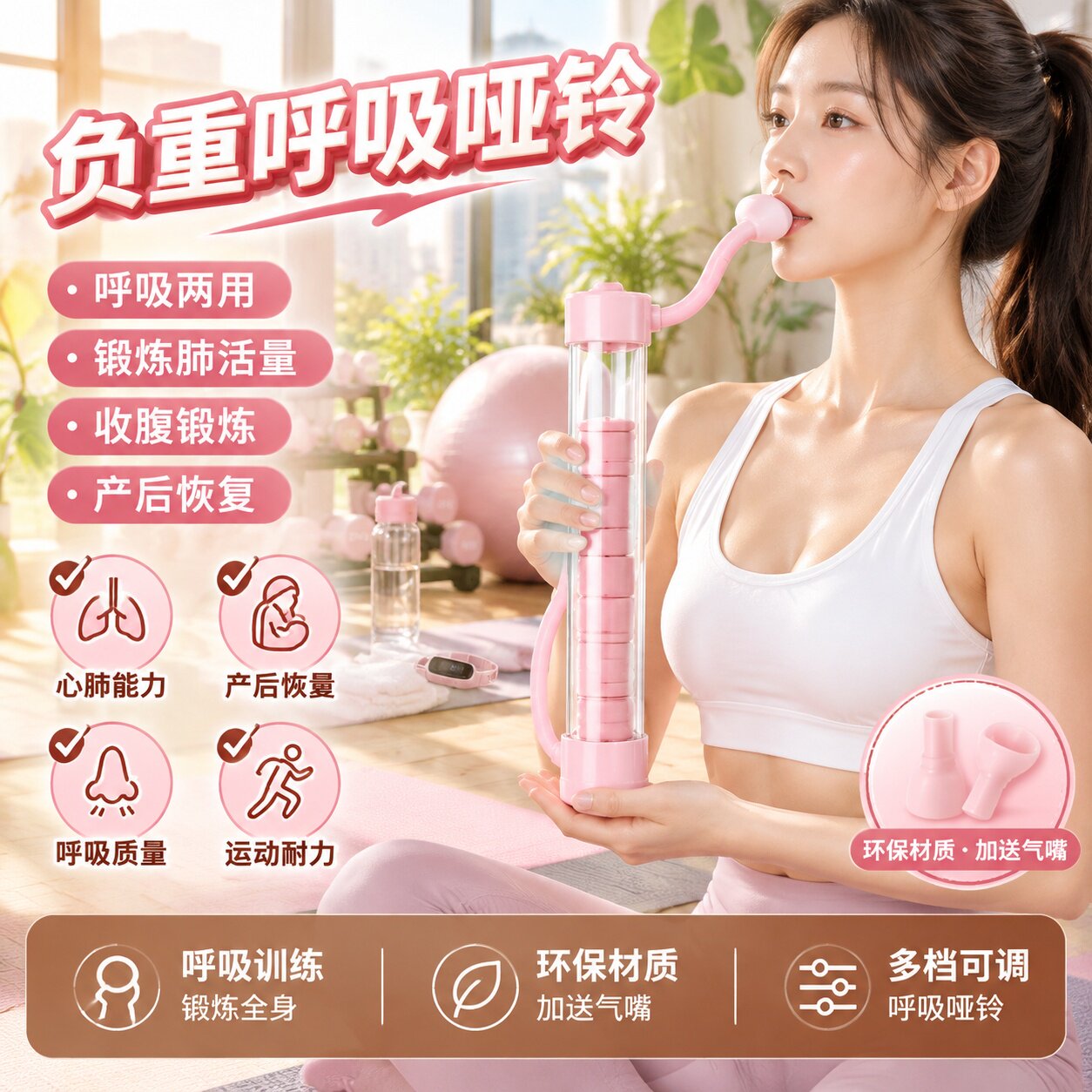 呼吸哑铃阻力训练器负重锻炼肺活量马甲线腹式盆底肌居家瘦脸神器