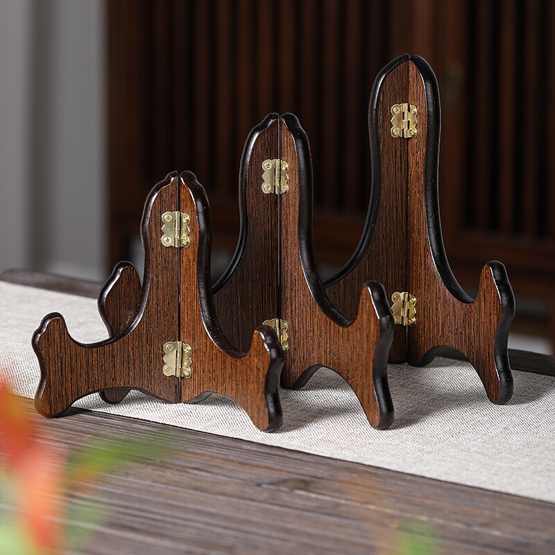 鸡翅木茶饼展示架实木茶叶托架普洱茶架瓷盘摆件支架复古茶具茶托