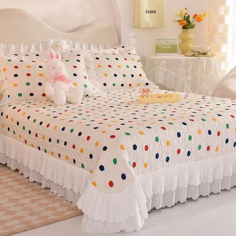 四季夹棉床盖韩版公主风床罩新款双面保护套加厚高档床单双层花边