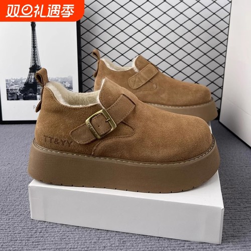 厚底全包勃肯鞋女鞋子加绒保暖雪地靴2025新款冬季复古乐福鞋棉鞋