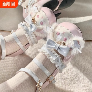 子可爱皮鞋 学生鞋 蕾丝洛丽塔娃娃jk平底鞋 萌兔蝴蝶结低跟圆头lo鞋