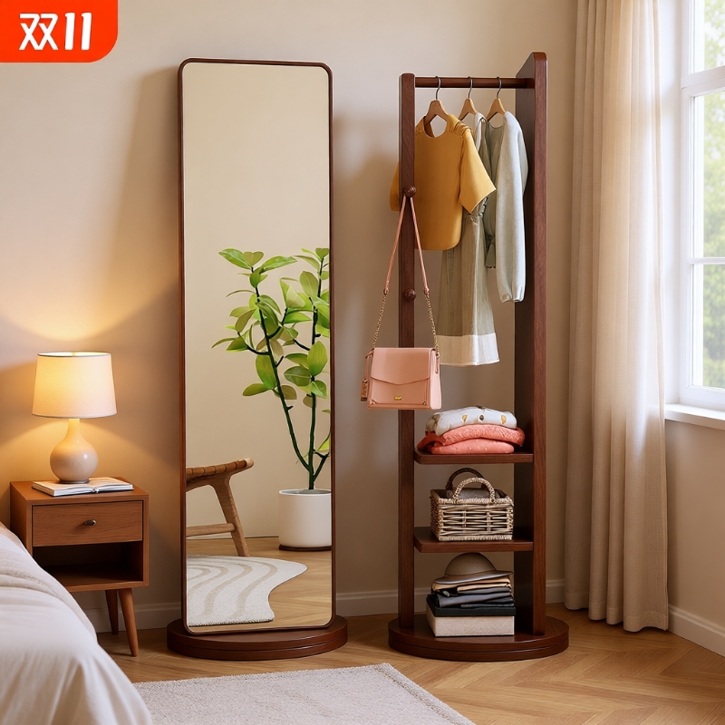 全身镜落地镜家用衣帽架一体穿衣镜可旋转移动女生卧室大试衣镜子