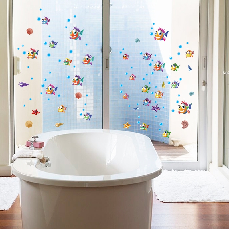 卡通动漫泡泡鱼 浴室玻璃门洗手池装饰贴画 SK6019店铺装饰逼真