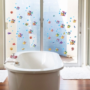 SK6019店铺装 饰贴画 饰逼真 浴室玻璃门洗手池装 卡通动漫泡泡鱼