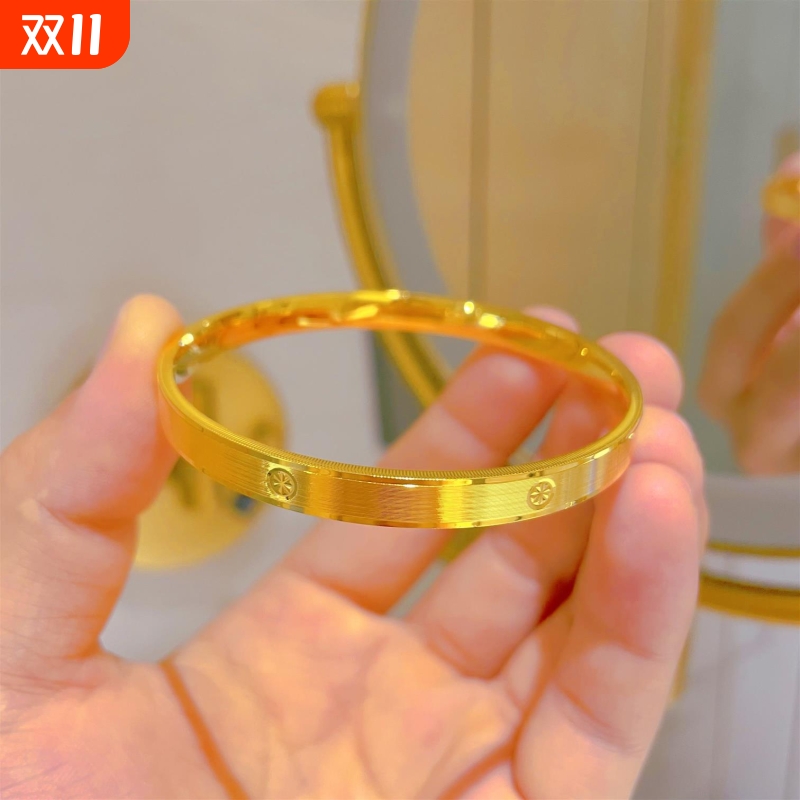 螺丝纹米字手镯女款圈口18K锡金拉丝时尚手环CNC礼物合金镀金仿真