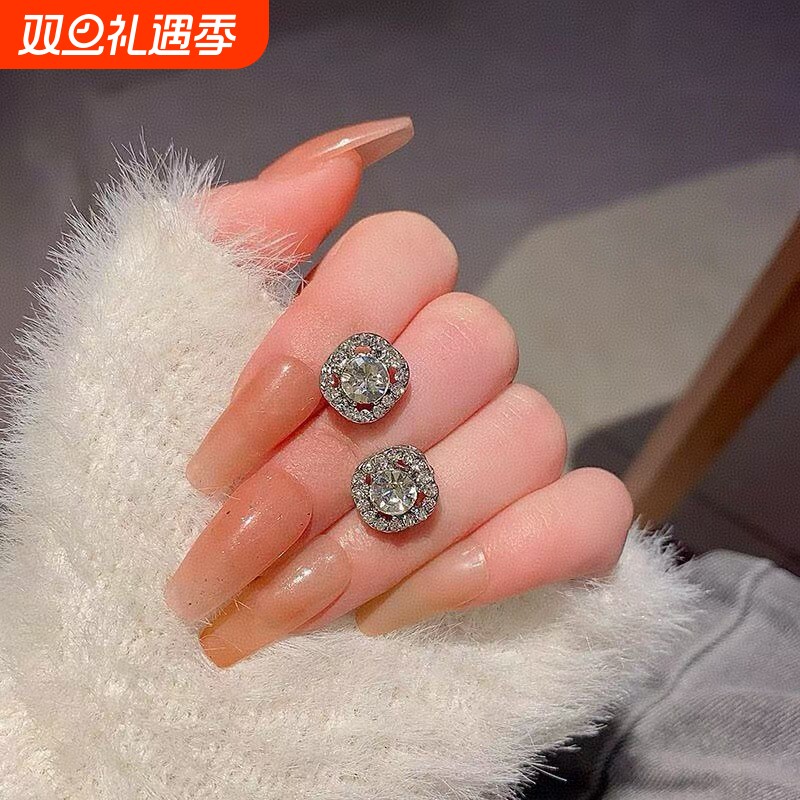 小巧简约满钻锆石耳钉女轻奢高级感气质耳环2025年新款潮百搭耳饰