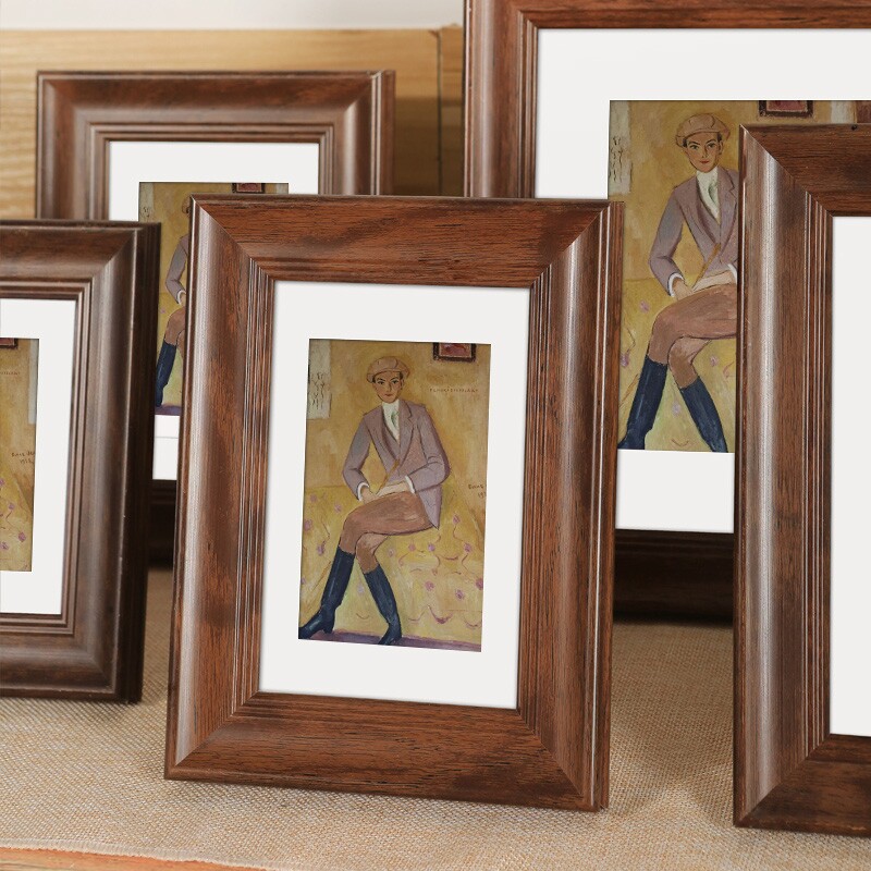 美式复古画框木质摆台展示框架10寸12洗照片相框装裱挂墙空框玻璃