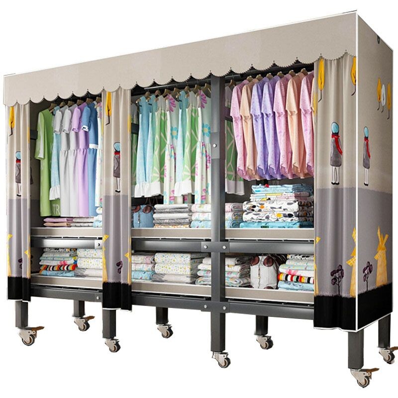 b钢管衣柜免安装家用卧室布衣橱出租房经济型折叠结实耐用收纳柜