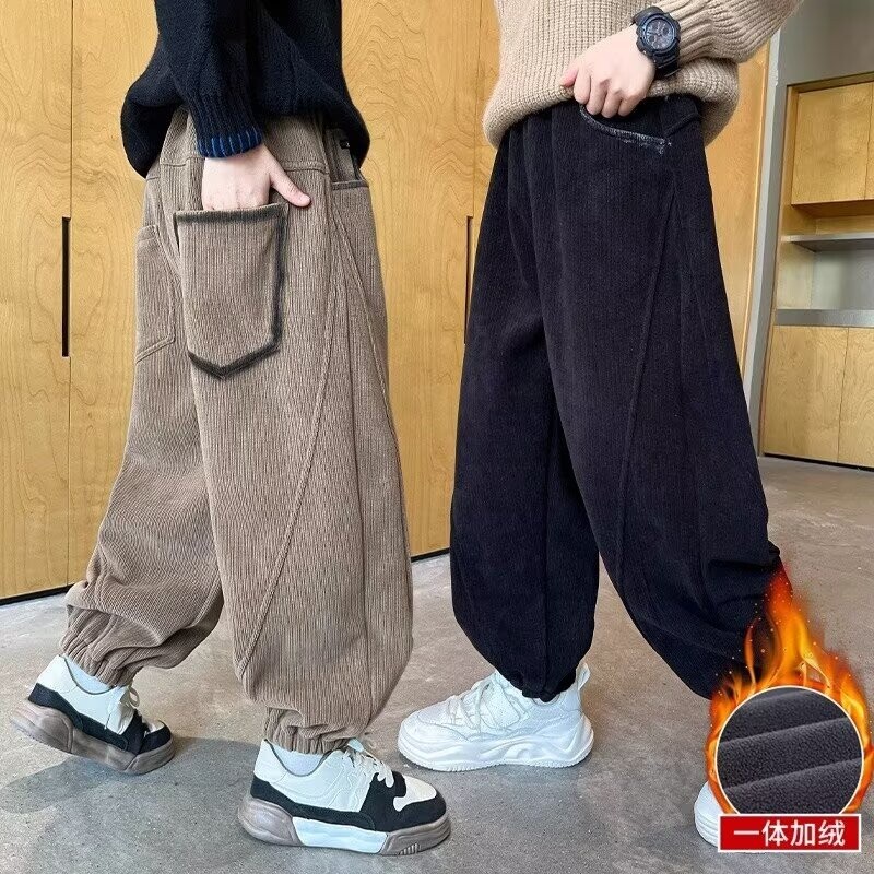 男童裤子秋冬款2026新款冬季中大童灯芯绒一体加绒儿童保暖运动裤