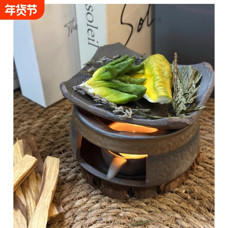 手作日式烘烤炉陶瓷熏香植物雪松香薰炉烤茶炉桌面摆件加热温茶炉