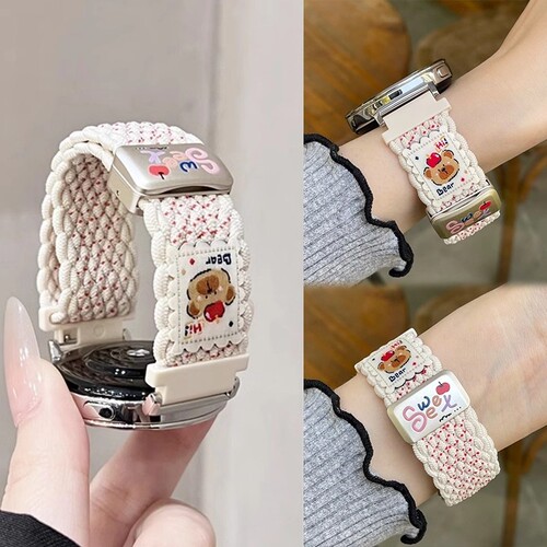可爱小熊编织磁吸表带适用华为GT6手表GT5GT43通用gt5新款watch5女款gt4腕表gt3金属表盘watch4Profit3透气