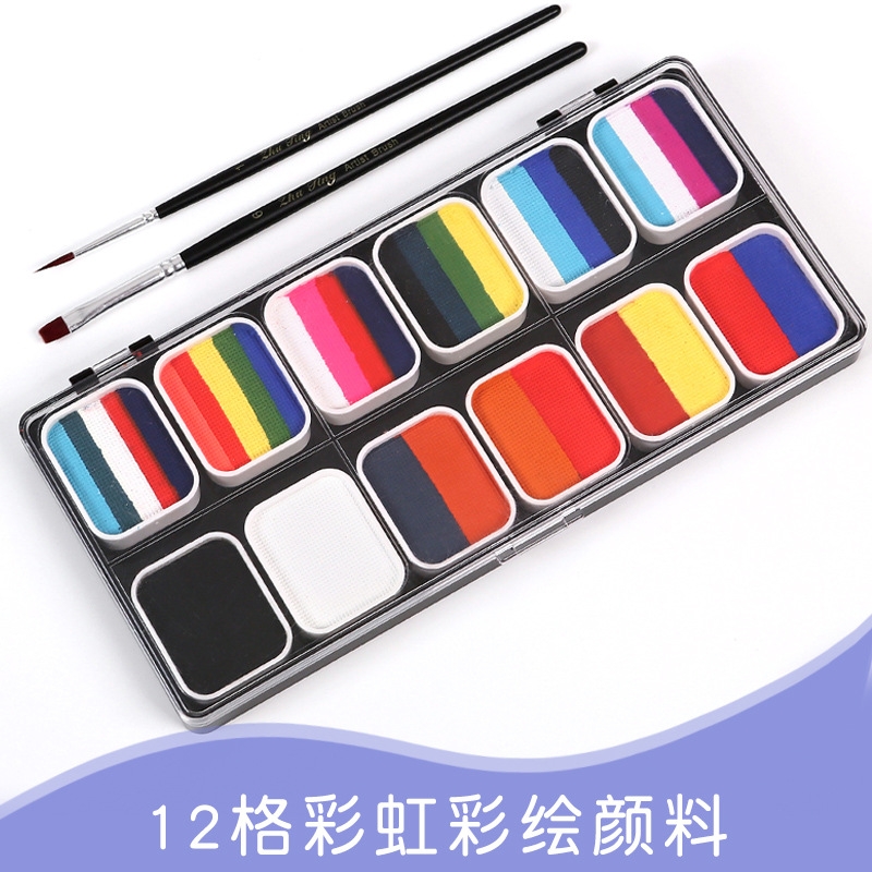 跨境12格可水洗人体彩绘多色彩虹条脸部彩绘球赛颜料 儿童脸部彩