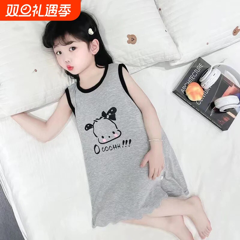 2025新款女孩冰丝莫代尔女童夏季背心裙卡通睡衣裙母女亲子家居服