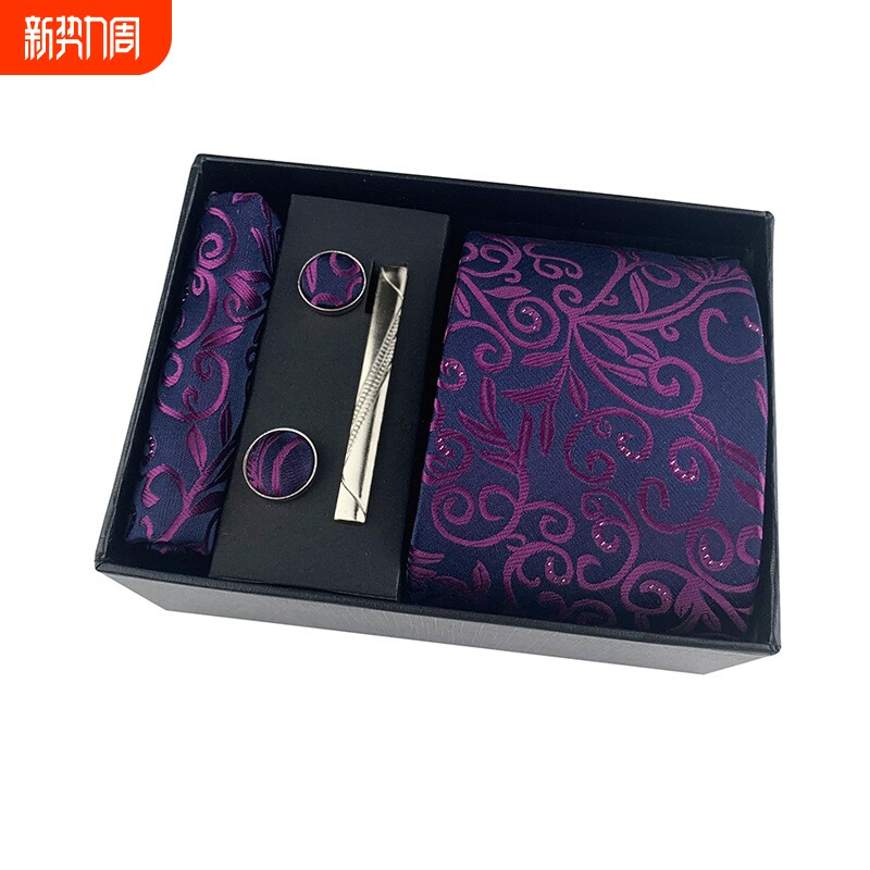 2025佩斯利男士领带方巾袖口领带夹礼盒套装商务休闲领带黑色礼盒