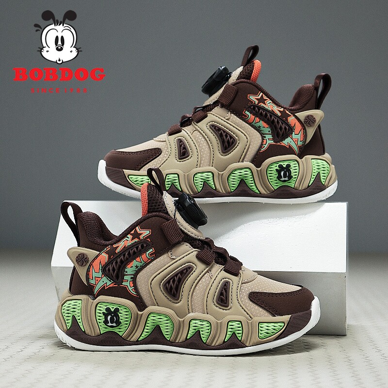 巴布豆男童运动鞋防水皮面2025春秋新款潮流防滑女童跑步鞋中大童