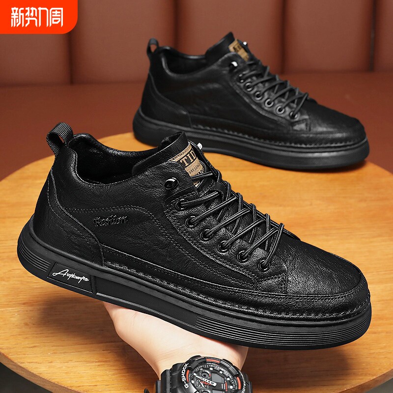 蜘蛛王皮鞋男鞋冬季厨师上班防滑防水工作厨房专用休闲黑色耐脏劳