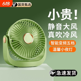 小风扇桌面便携式USB充电款小型电风扇大风力学生宿舍迷你床上办公室桌上静音户外制冷小夜灯台式小电扇