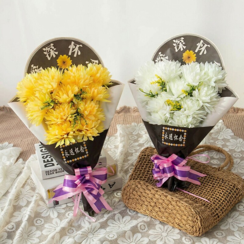 清明节仿真花批发清明塑料花新款清明节用品仿真菊花扫墓假花拉花