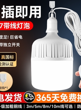带线灯泡led节能灯e27螺口超亮电灯插头插线开关照明灯灯头家用