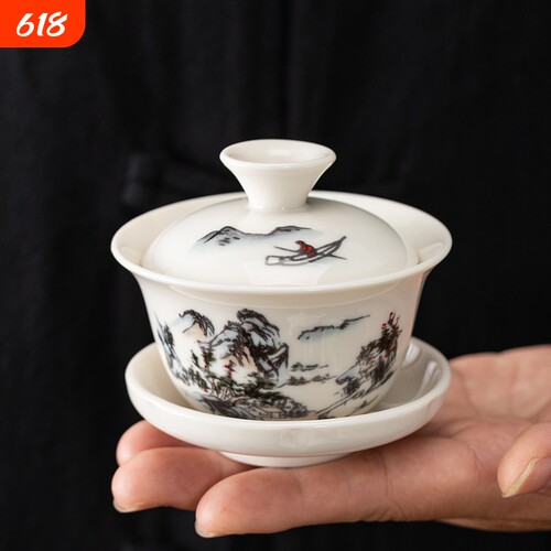 盖碗茶杯茶具陶瓷茶碗泡茶杯三才碗冲泡茶器功夫茶具特价悬停白瓷