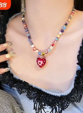 夏日彩色多巴胺项链女款新款爆款颈链锁骨链民族度假风配裙子