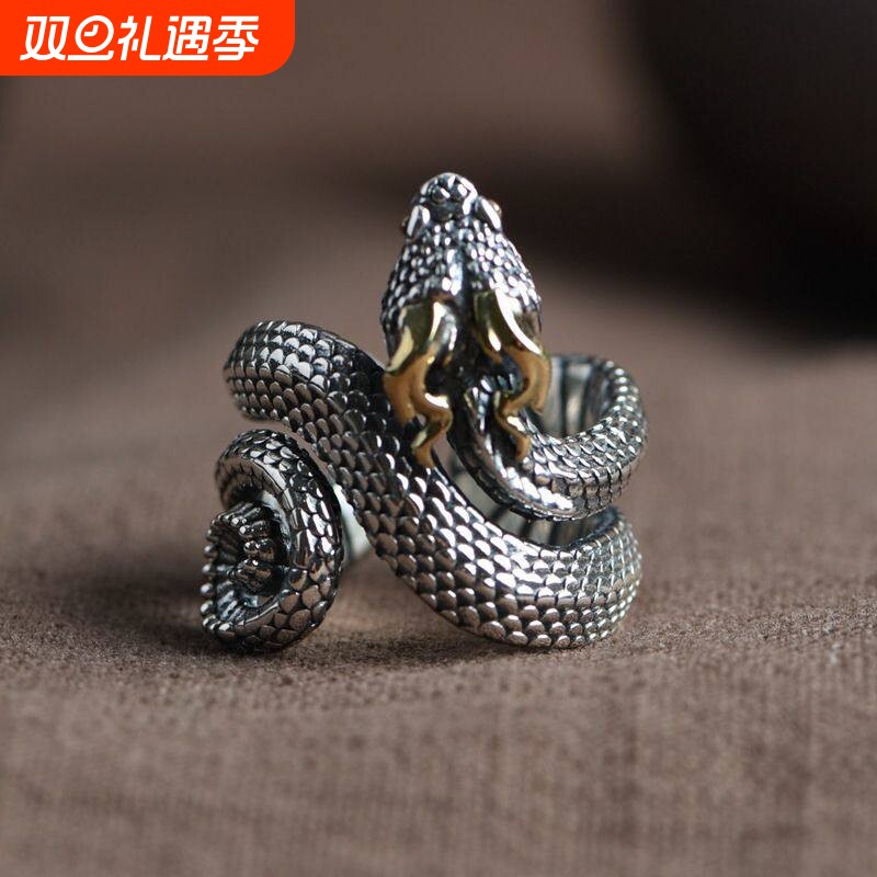 蛇戒指男复古做旧指环小众设计蛇戒子银饰生肖蛇装饰戒指男男士款