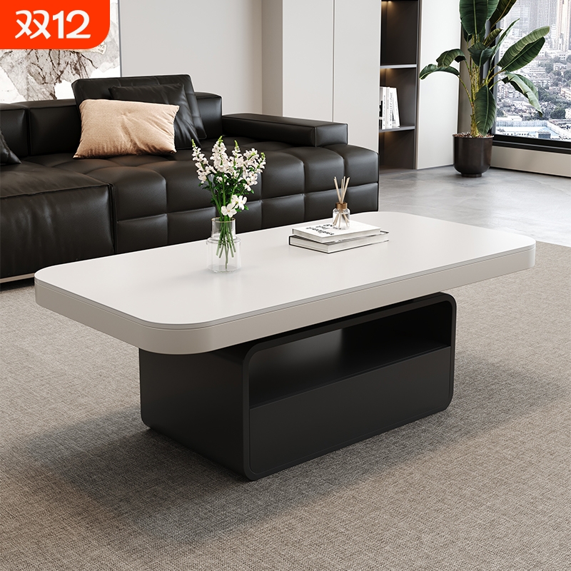 意式简约轻奢风方形岩板茶几