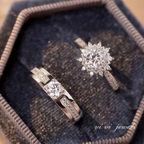 一对对戒莫桑石钻戒结婚仿真情侣对戒求婚订婚婚戒可调节婚礼道具