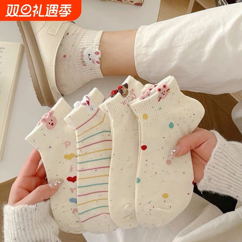 短筒袜子女士短袜夏季透气百搭ins潮可爱点子纱小兔卡通浅口船袜