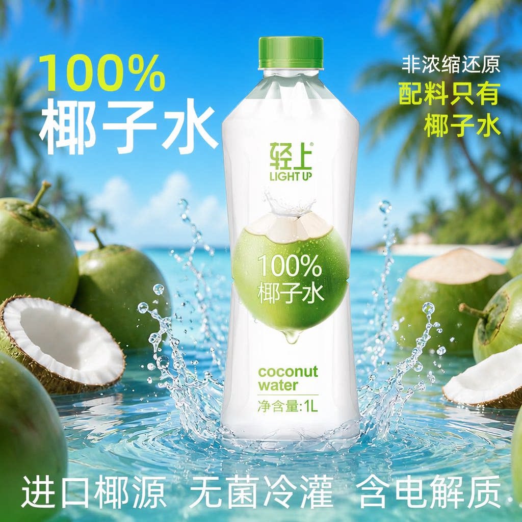 轻上100%椰子水椰青水椰子水果汁饮料0饮品电解质水整箱大瓶新鲜图片