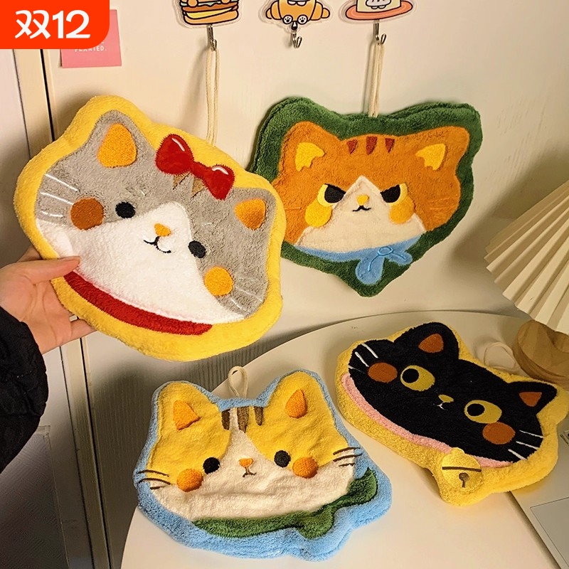 可爱猫咪擦手巾儿童家用厨房卫生间卡通擦手擦脚速干吸水毛巾女生