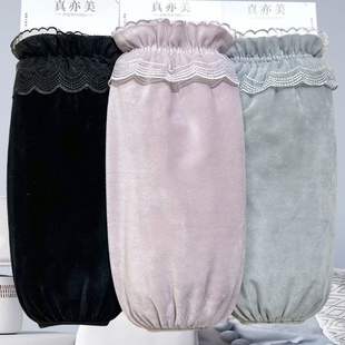 成人耐脏护袖 秋冬蕾丝花边羽绒服长款 头紫色黑色 套套袖 女士纯色袖
