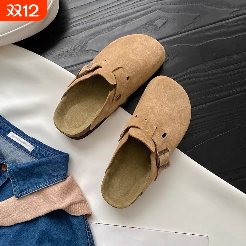 厚底勃肯鞋女2025包头半拖博肯鞋增高外穿懒人一脚蹬拖鞋灰色平底