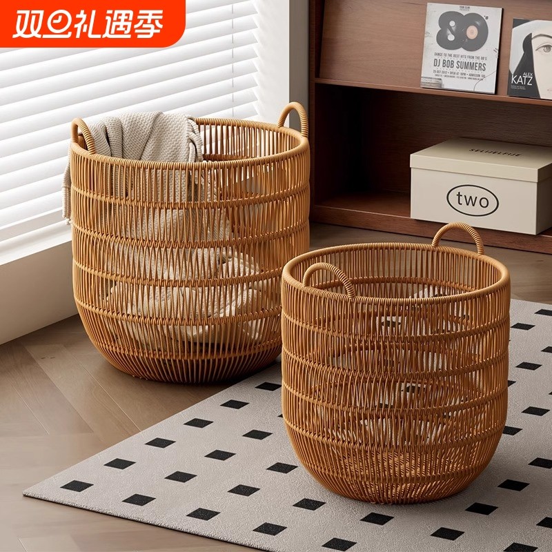 中古风仿藤编防水脏衣篮脏衣服收纳筐卧室脏衣筐浴室脏衣篓洗衣篮