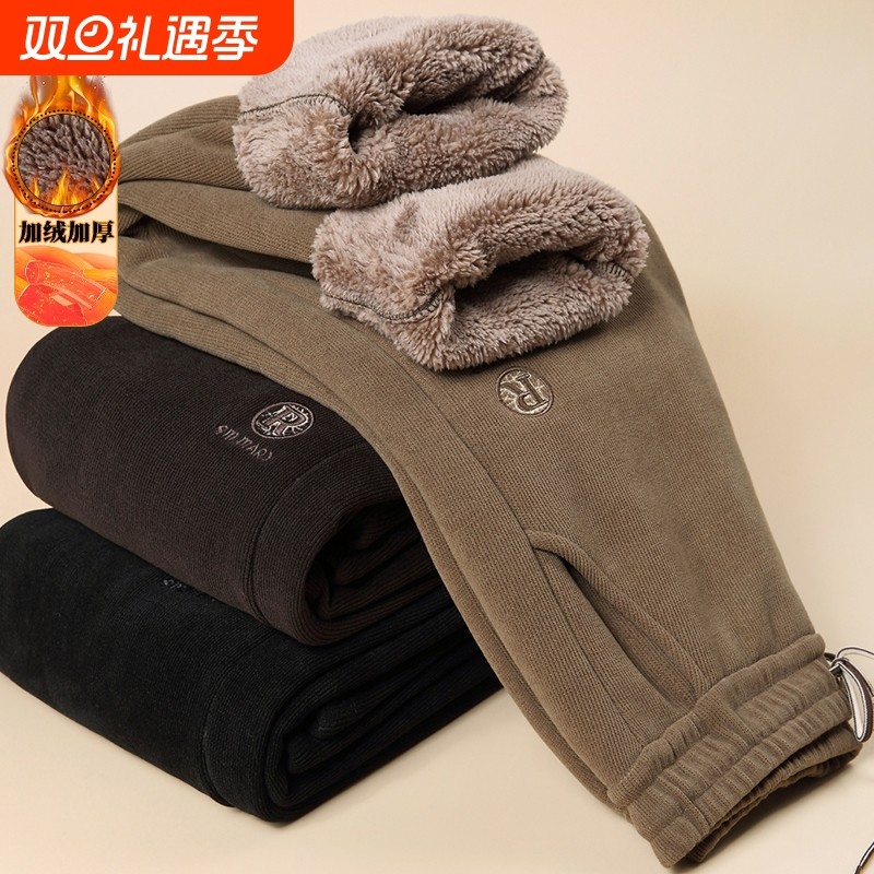 中年妈妈灯芯绒加绒裤子秋冬季加厚中老年人冬装条绒女裤奶奶棉裤