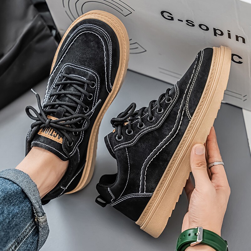 秋季男鞋2024新款透气鞋子男潮流百搭厚底运动鞋休闲板鞋皮鞋潮鞋