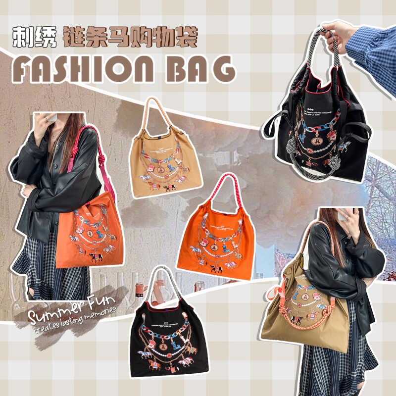 女士手袋斜挎包新中式刺绣国风女包包托特包单肩包手提包尼龙休闲