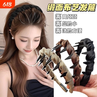 黑色波浪带齿防滑发箍女款高级感日常外戴洗脸缎面头箍高颅顶发饰