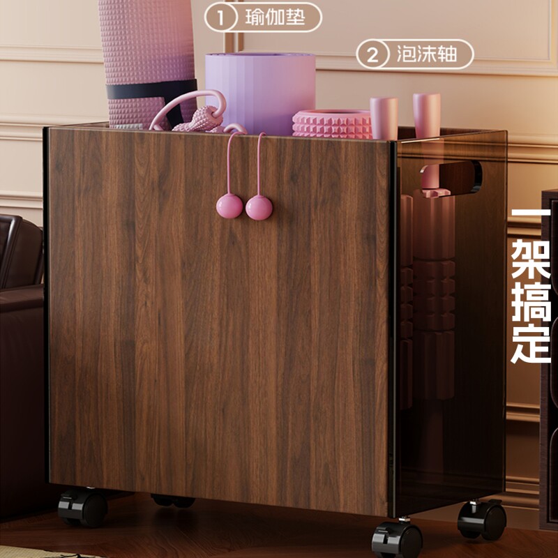 瑜伽垫收纳筐家用运动器材放置架客厅高颜值整理架落地带轮小推车